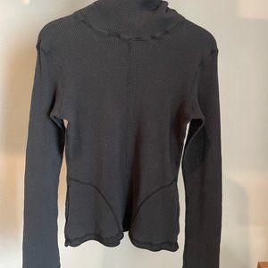 Alabama Chanin Black Waffle Hooded Turtleneck (L)